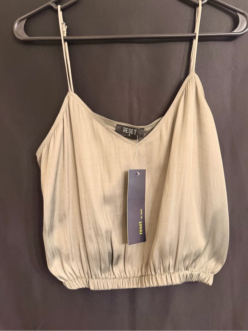 Olive Green Gathered Hem Spaghetti Strap Tank Size M NWT